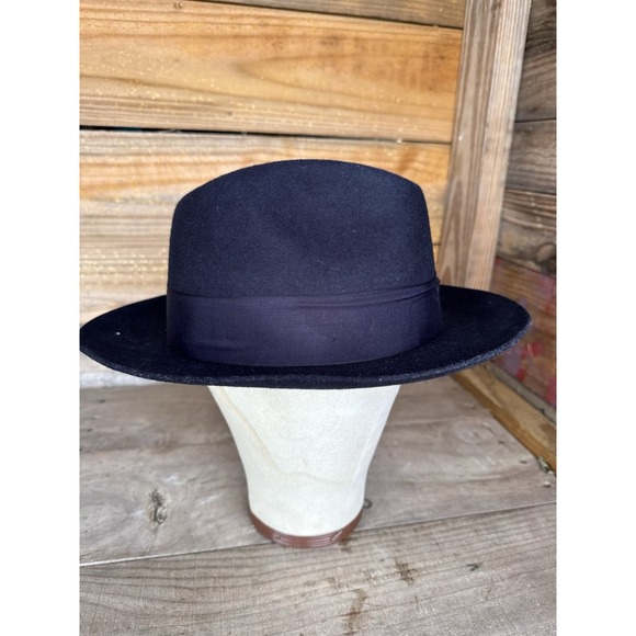 Stacy Adams Men's Large Fedora Hat Black Color 100% Wool With Feather On Side - Picture 6 of 13